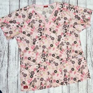 Dickies Pink Floral Medical Scrub Top